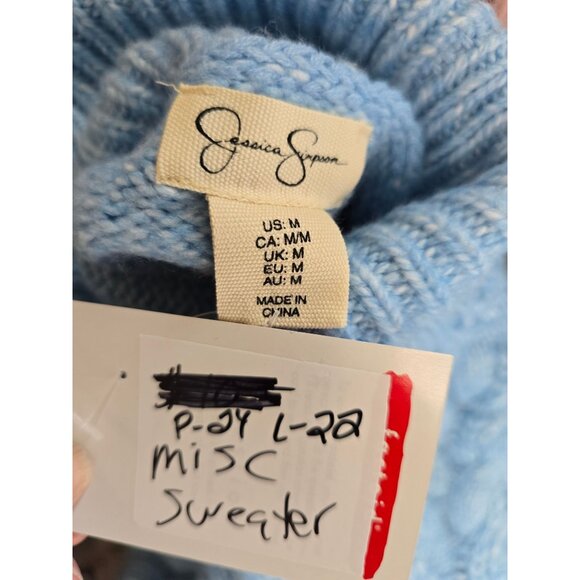 Soft Warm Blue Cable Knit Turtleneck Sweater cropped cottagecore chic - Picture 4 of 5